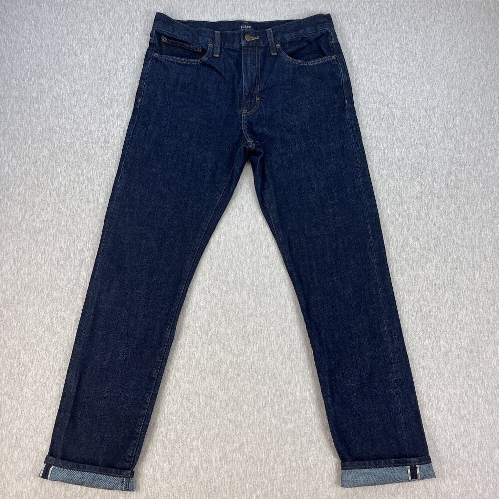 J.Crew Selvedge Flex Jeans Mens 32x34 *FITS 34x33 Straight Resin Rinse Dark Blue